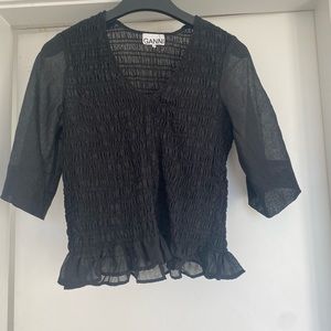 Ganni shirred black top
